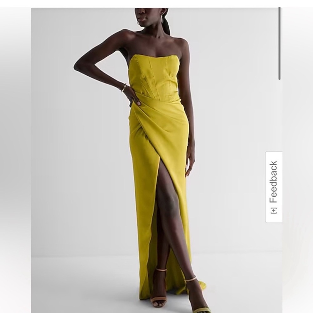 Express Strapless Satin Corset Dress - Yellow